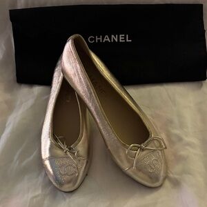 CHANEL Women's Metallic Gold Flats